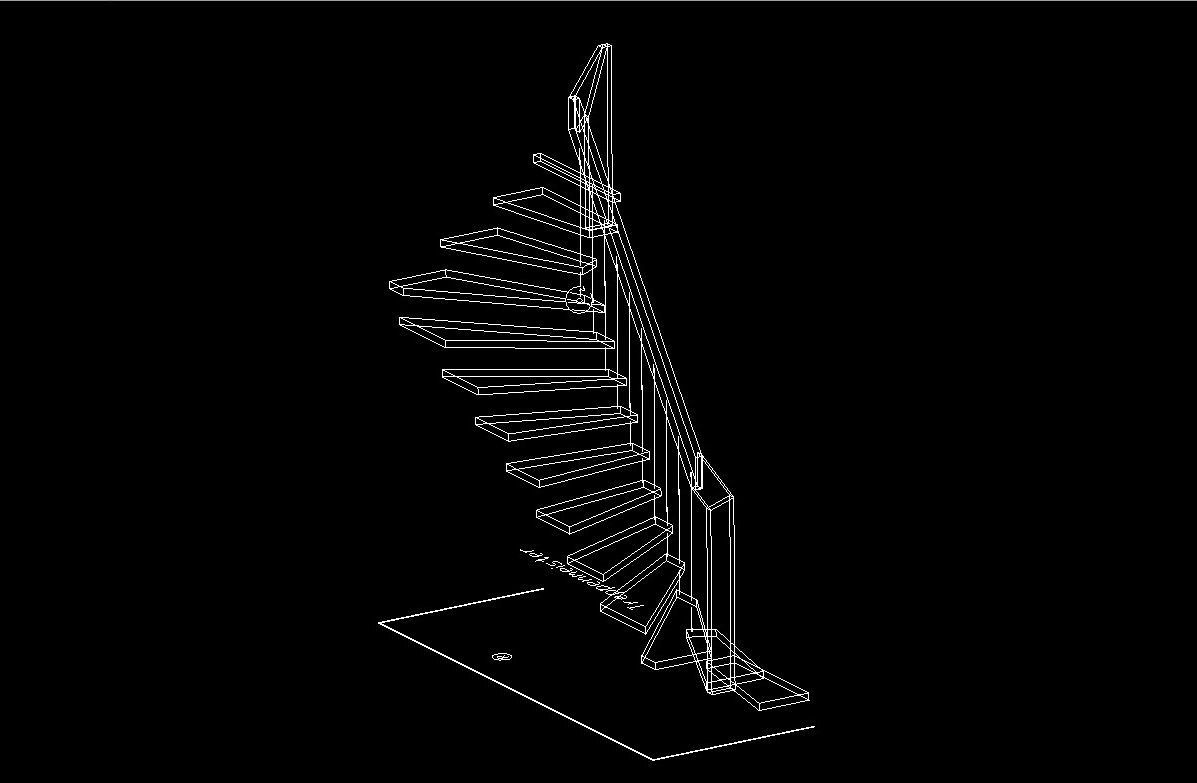 CAD-Zeichnung einer handlauftragenden Treppe