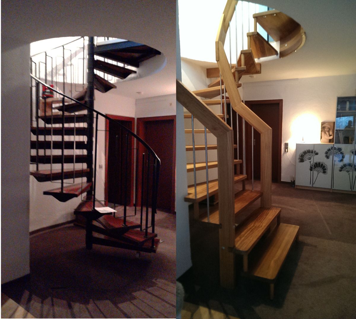 Treppentausch statt Renovierung - alte Spindeltreppe getauscht gegen moderne Wendeltreppe