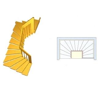 Grundriss einer halbgewendelten Treppe
