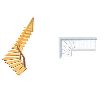 Grundriss einer viertelgewendelten Treppe
